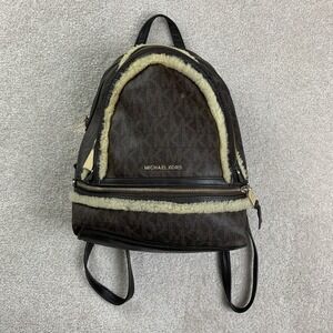 Michael Kors Women's Rhea Shearling Trim Brown Logo Backpack